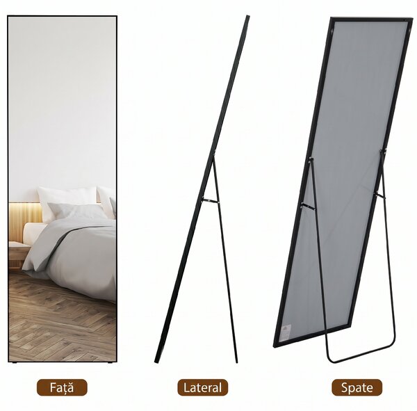 HOMCOM Oglindă Verticală din Metal, 50x2x161.5 cm, Negru | Aosom Romania