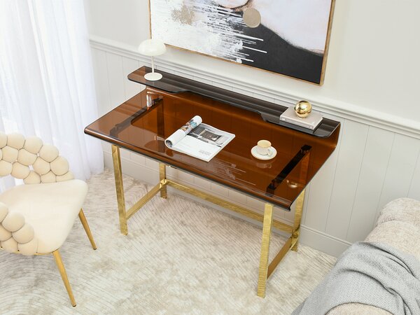 Masă PC Lazuli (sticlă + auriu). Promo -18%. 1135598