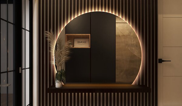 Oglindomat.ro Oglindă cu cerc trunchiat modern cu iluminat led Oglindă cu cerc trunchiat modern cu iluminat led 63x70 cm lsr-63x70-00000000