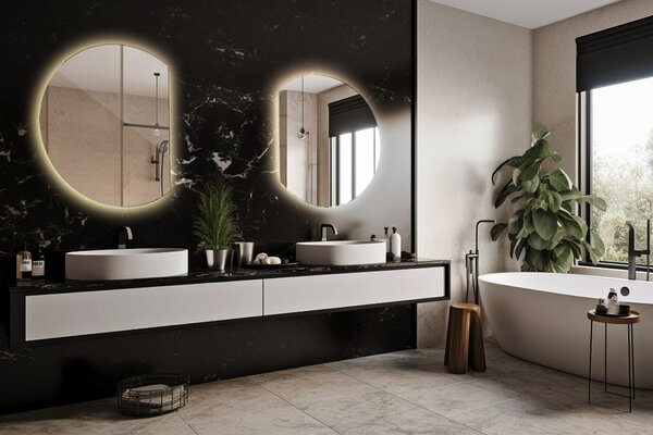Oglindomat.ro Oglindă cu cerc trunchiat modern cu iluminat led Oglindă cu cerc trunchiat modern cu iluminat led 63x70 cm lsr-63x70-00000000