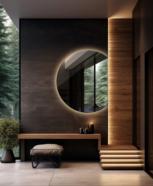 Oglindomat.ro Oglindă cu cerc trunchiat modern cu iluminat led Oglindă cu cerc trunchiat modern cu iluminat led 63x70 cm lsr-63x70-00000000