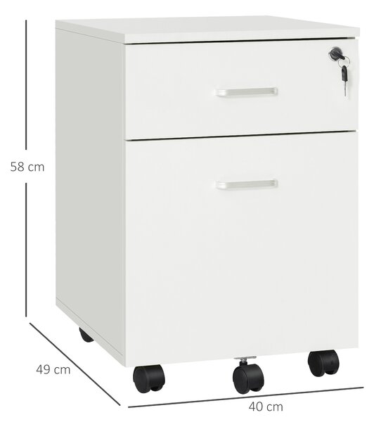 Vinsetto Fiset Compact din PAL cu 2 Sertare și 5 Roti, Dulap de Birou cu Încuietoare, Design Modern, Culoare Lemn | Aosom Romania
