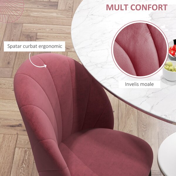 Homcom Set 2 Scaune de Sufragerie din Catifea, Capitonate, Elegante pentru Salon, 52x54x79 cm, Roșu | Aosom Romania