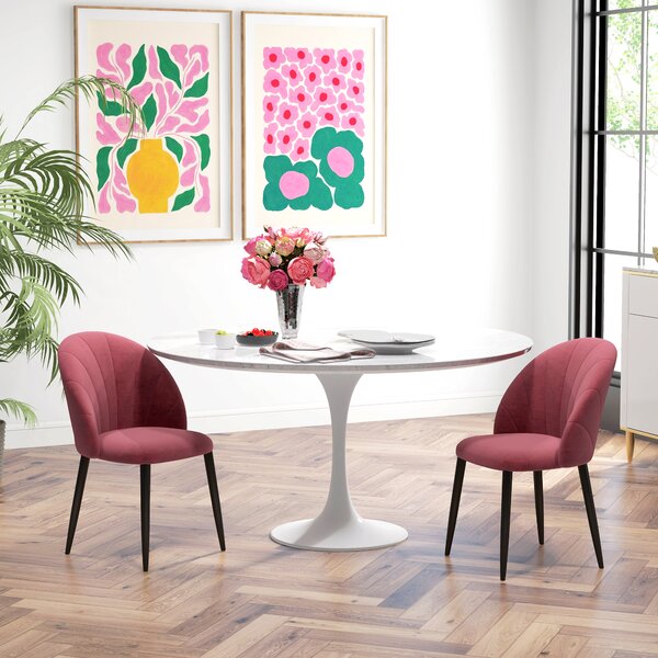 Homcom Set 2 Scaune de Sufragerie din Catifea, Capitonate, Elegante pentru Salon, 52x54x79 cm, Roșu | Aosom Romania
