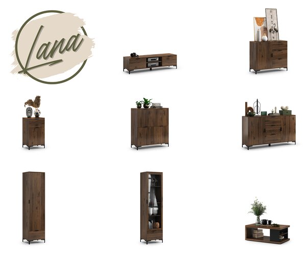 Mazzoni Comodă LANA K-150S Nuc Elegant - DULAP VERTICAL CU 2 UȘI CU SERTARE