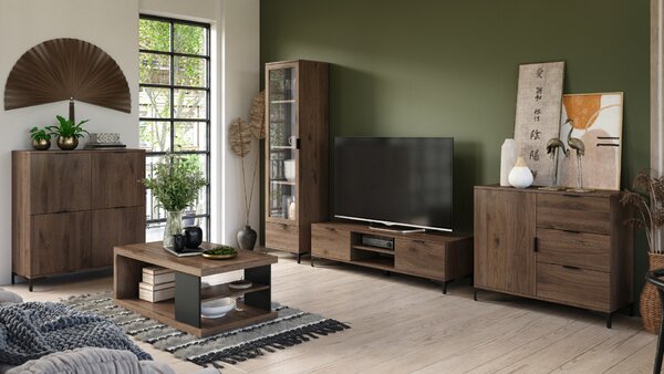 Mazzoni Comodă LANA K-150S Nuc Elegant - DULAP VERTICAL CU 2 UȘI CU SERTARE