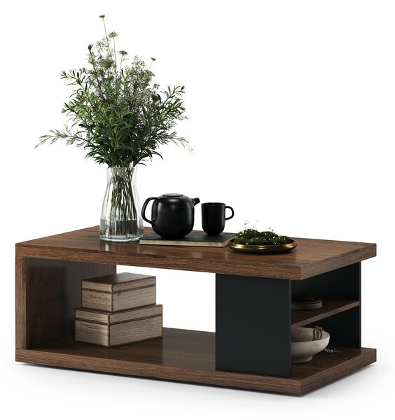 Mazzoni Măsuță LANA S-110 Nuc Elegant / Negru - MĂSUȚĂ DE CAFEA CU RAFT
