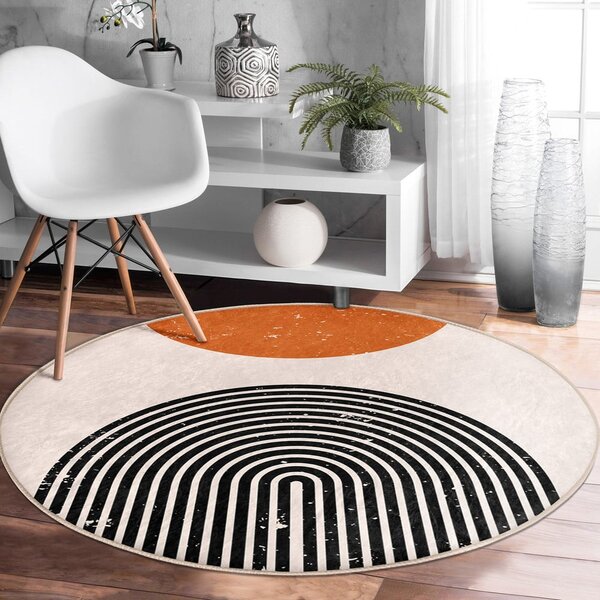 Covor rotund portocaliu-crem lavabil adecvat și pentru aspiratoare robot ø 100 cm Comfort – Mila Home