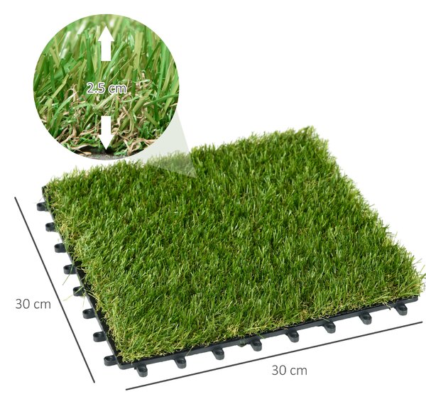 Outsunny Dale pentru Gradina cu Iarba Sintetica 30x30cm 10 Bucati, Gazon Artificial Realist, Densitate 6500 Verde