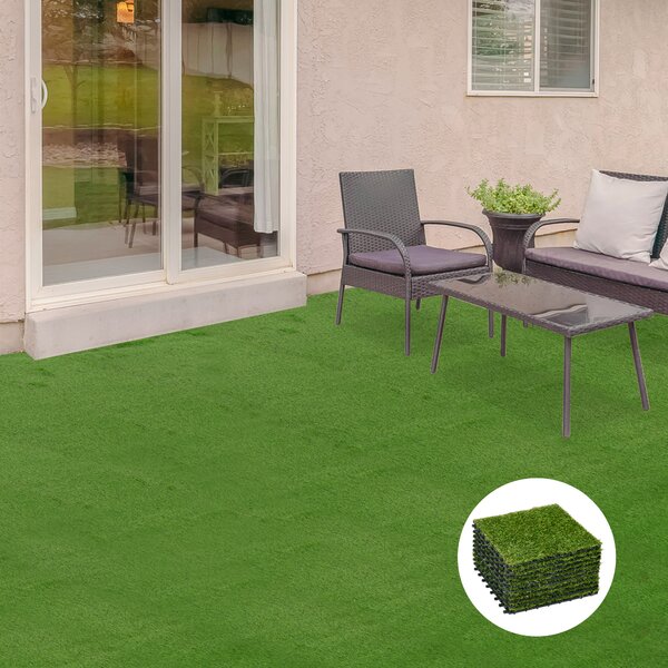 Outsunny Dale pentru Gradina cu Iarba Sintetica 30x30cm 10 Bucati, Gazon Artificial Realist, Densitate 6500 Verde