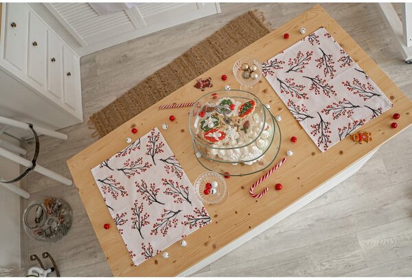 Suporturi de farfurii cu model de Crăciun 2 buc 45x35 cm Rowan Berries - Butter Kings