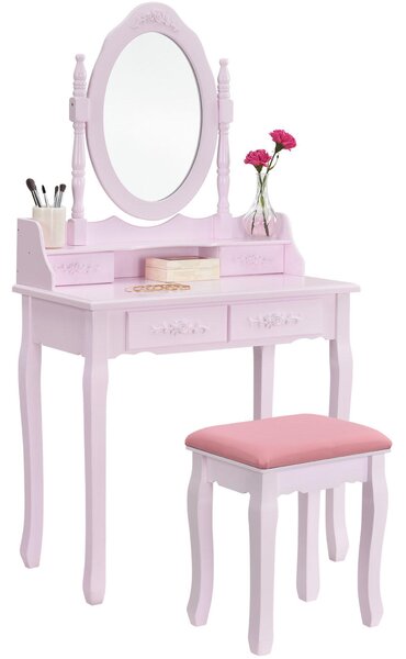 Masã de toaletã roz "Mira" cu oglindã si scaun