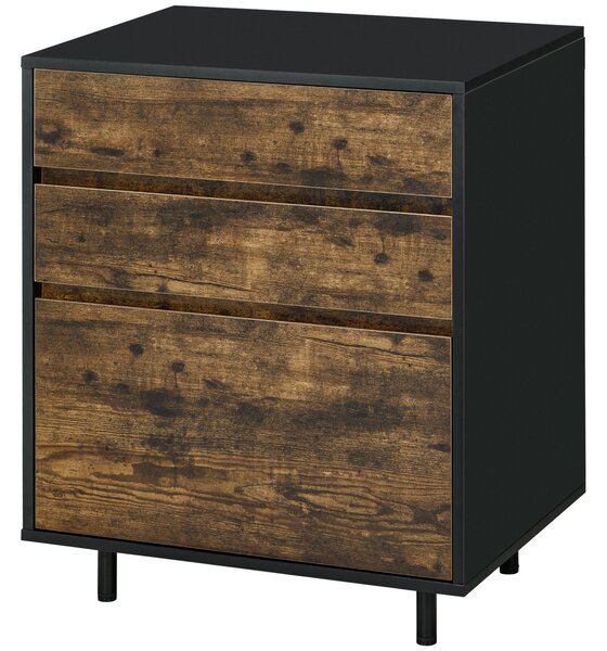 HOMCOM Comoda cu 3 Sertare din PAL in Stil rustic, 60x45x75cm, Maro si negru | Aosom Romania