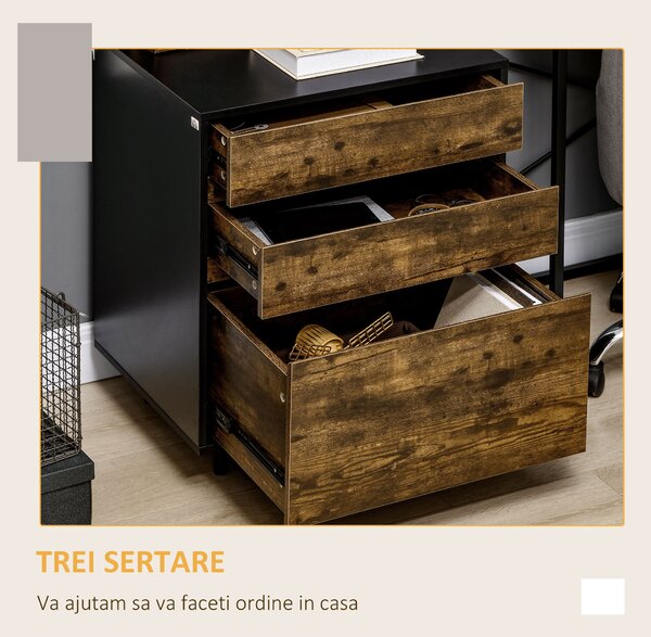 HOMCOM Comoda cu 3 Sertare din PAL in Stil rustic, 60x45x75cm, Maro si negru | Aosom Romania