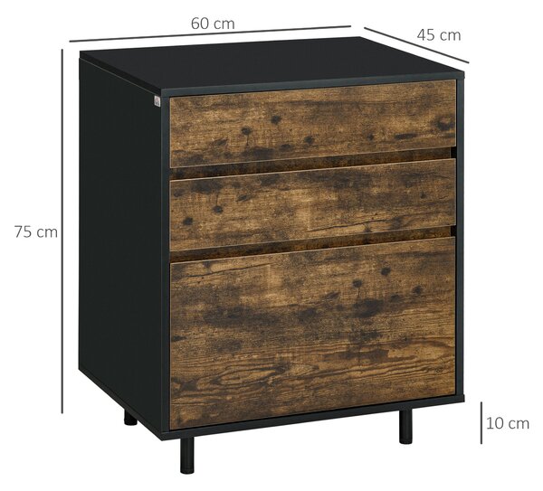 HOMCOM Comoda cu 3 Sertare din PAL in Stil rustic, 60x45x75cm, Maro si negru | Aosom Romania