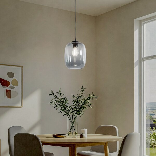 TK Lighting Lampă suspendată Elio, sticlă, grafit, o singură lumină, reglabil, Transparent, Camera de zi / sufragerie, Sticlă, Modern