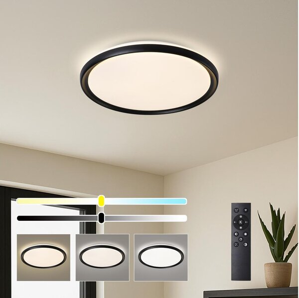 Brilagi - Plafonieră LED dimabilă RIVO, 72W, 230V, 3000-6000K, negru, diam. 50 cm, cu telecomandă