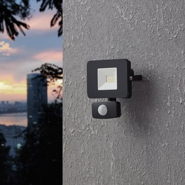 EGLO Proiector LED exterior Faedo 3, senzor, negru, 10W, Negru, Metal, Modern