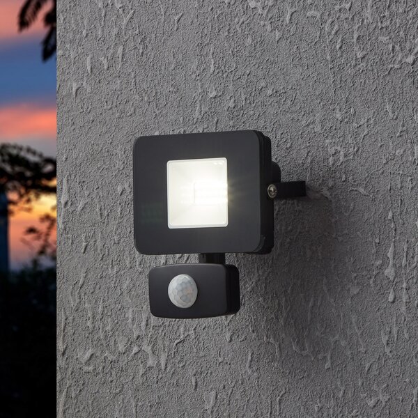 EGLO Proiector LED exterior Faedo 3, senzor, negru, 10W, Negru, Metal, Modern