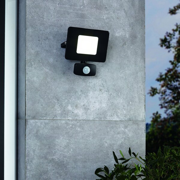 EGLO Proiector LED exterior Faedo 3, senzor, negru, 20W, Negru, Metal, Modern