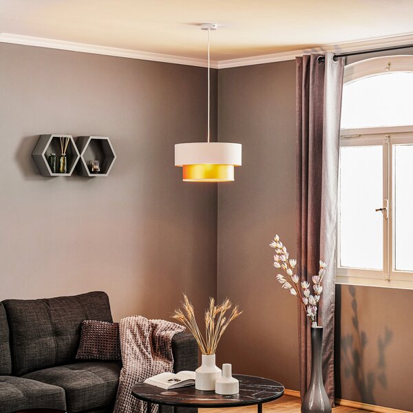 Maco Design Lampă suspendată Dorina, crem/auriu Ø 40cm, reglabil, Bej, Camera de zi / sufragerie, Plastic, Modern