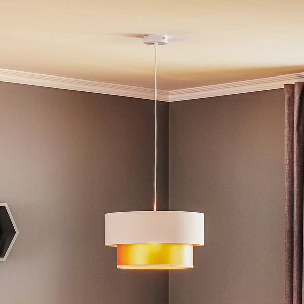 Maco Design Lampă suspendată Dorina, crem/auriu Ø 40cm, reglabil, Bej, Camera de zi / sufragerie, Plastic, Modern