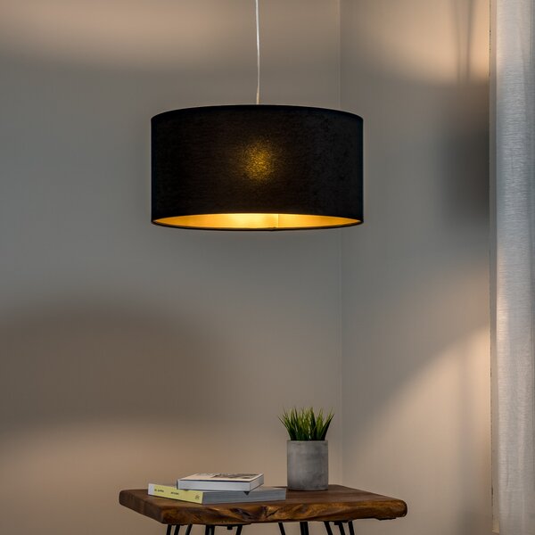Maco Design Lampă suspendată Salina, negru/auriu, Ø 50cm, reglabil, Negru, Camera de zi / sufragerie, Țesătură / Textil, Modern
