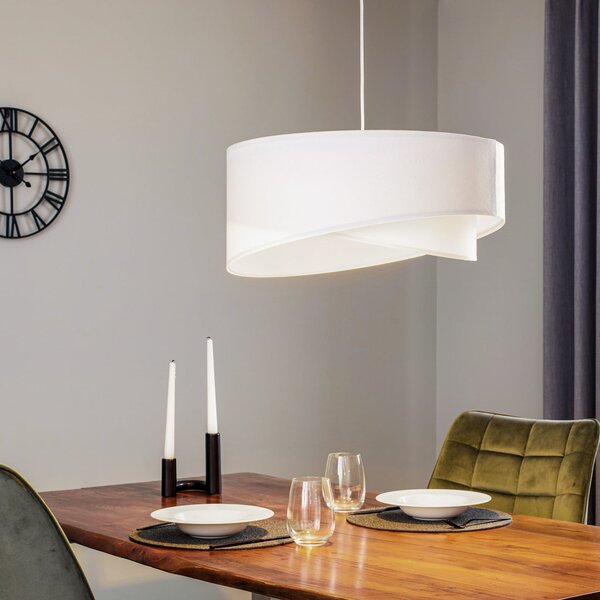 Maco Design Lampă suspendată Vivien din velur alb, reglabil, Alb, Camera de zi / sufragerie, Țesătură / Textil, Modern