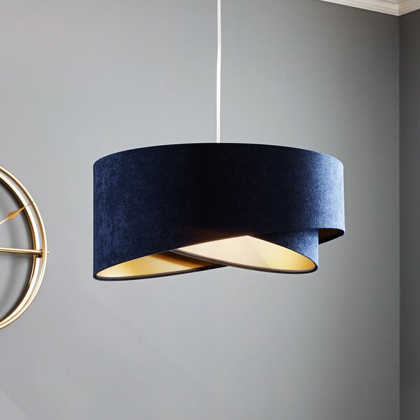 Maco Design Lampă suspendată Vivien, două culori, albastru/auriu, reglabil, Albastru, Camera de zi / sufragerie, Țesătură / Textil, Modern
