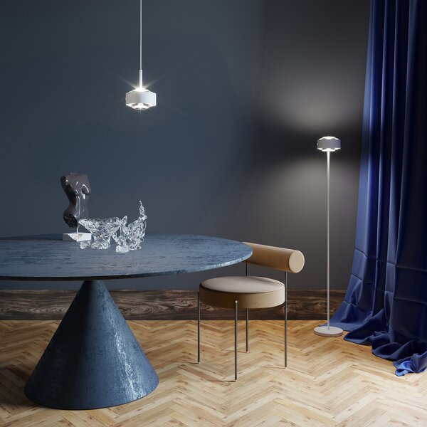 Top Light Puk Maxx Eye Floor LED cu lentilă mată, alb mat/cromat, reglabil, Metalic, Camera de zi / sufragerie, Metal, Design