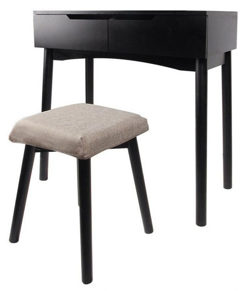 SEN232 - Set Masa toaleta, 80 cm, cosmetica machiaj, masuta vanity, birou, masuta de scris, scaunel, taburet tapitat - Negru