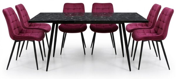 Set masă extensibilă Lisabona Negru Marmorat cu 6 Scaune Onix Bordo