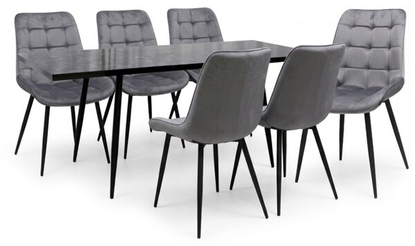 Set masă extensibilă Lisabona Negru Marmorat cu 6 Scaune Onix Gri