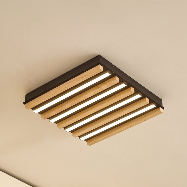Lindby plafonieră LED Firka, alb, lemn, 42 cm, CCT, dimabil., reglabil, Lemn, Camera de zi / sufragerie, Lemn, Modern