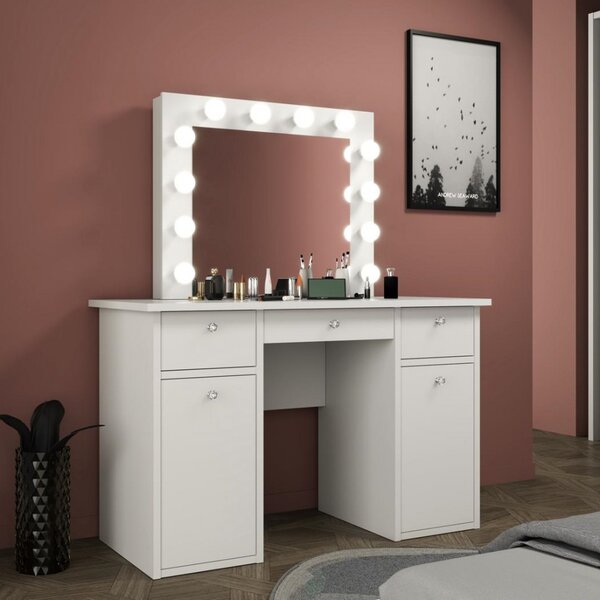 MBMT10 - Set Masa toaleta cosmetica 120 cm machiaj oglinda masuta vanity, oglinda cu LED-uri - Alb