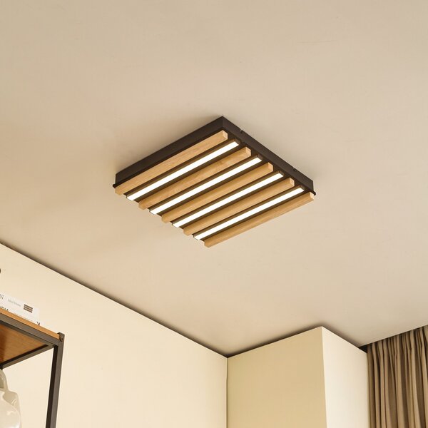 Lindby plafonieră LED Firka, alb, lemn, 42 cm, CCT, dimabil., reglabil, Lemn, Camera de zi / sufragerie, Lemn, Modern