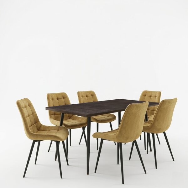 Set masă extensibilă Lisabona Wenge cu 6 Scaune Onix Bej