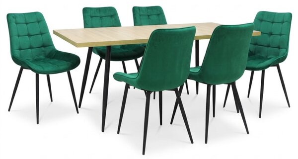 Set masă extensibilă Lisabona Stejar cu 6 Scaune Onix Verde