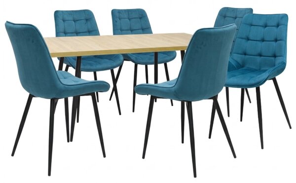 Set masă extensibilă Lisabona Stejar cu 6 Scaune Onix Turcoaz