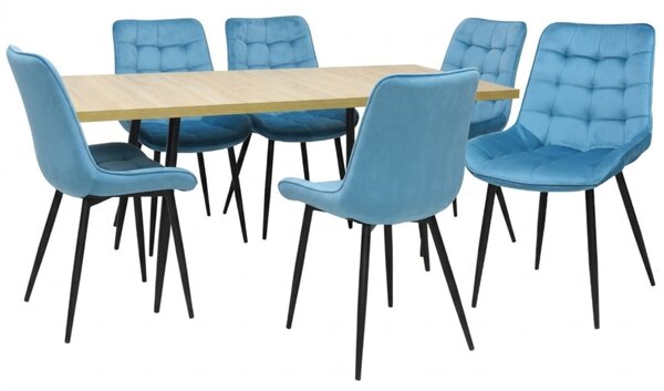 Set masă extensibilă Lisabona Stejar cu 6 Scaune Onix Turcoaz Deschis