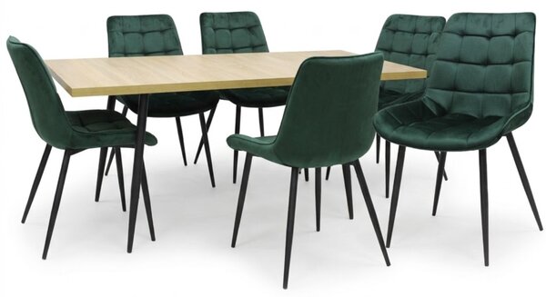 Set masă extensibilă Lisabona Stejar cu 6 Scaune Onix Verde Închis