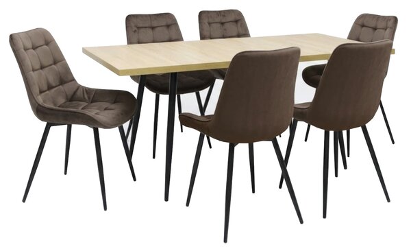 Set masă extensibilă Lisabona Stejar cu 6 Scaune Onix Maro