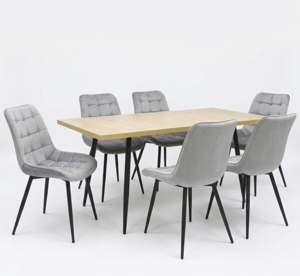Set masă extensibilă Lisabona Stejar cu 6 Scaune Onix Gri Deschis
