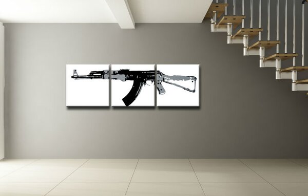 Tablou pictat manual POP Art Kalashnikov 3-piese (tablouri)
