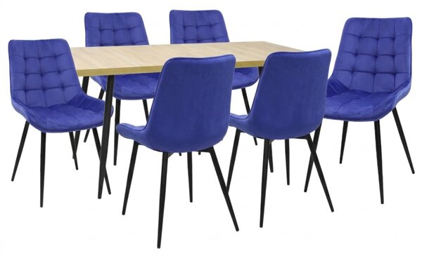 Set masă extensibilă Lisabona Stejar cu 6 Scaune Onix Albastru
