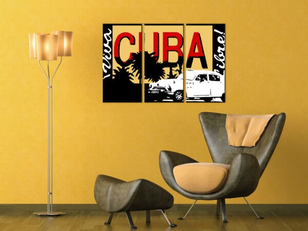 Tablou pictat manual POP Art Cuba 3-piese (tablouri moderne)
