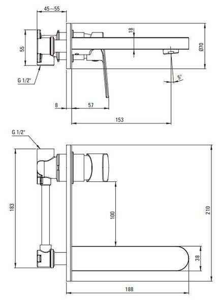 AlpiniaGold Baterie lavoar finisaj auriu Deante BGA_Z54L