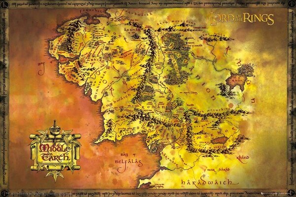 Poster Stăpânul Inelelor Harta Pământului de Mijloc, (91.5 x 61 cm)