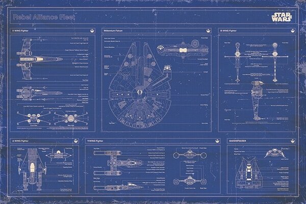 Poster Star Wars - Rebel Alliance Fleet Blueprint, (91.5 x 61 cm)