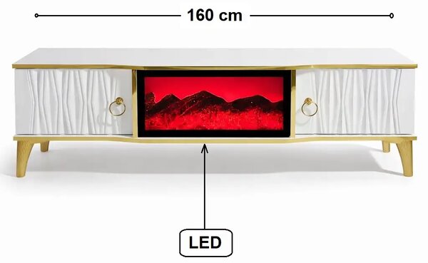 Comoda tv cu semineu Majestică, cu led, 160 cm